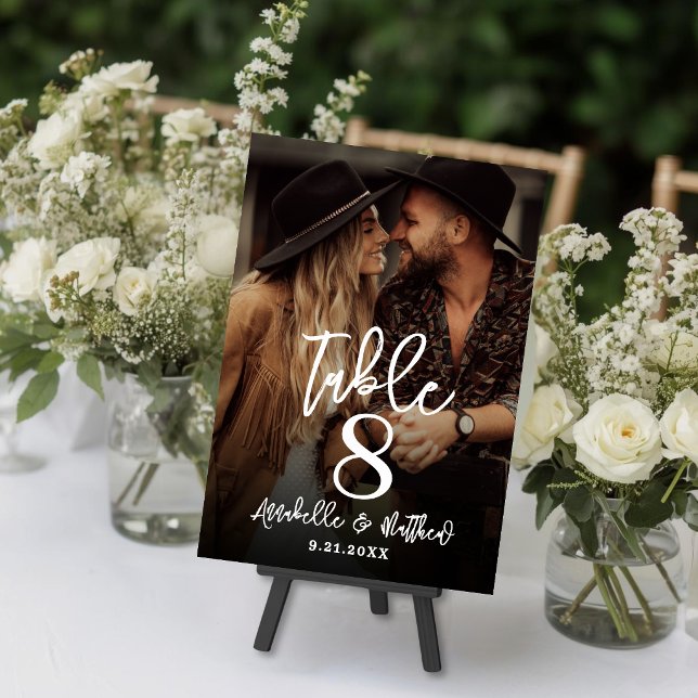 Skapa Ditt Eget Fotobordsskylt för Bröllagspresent Bordsnummer (Create Your Own Photo Wedding Favor Table Sign Number )