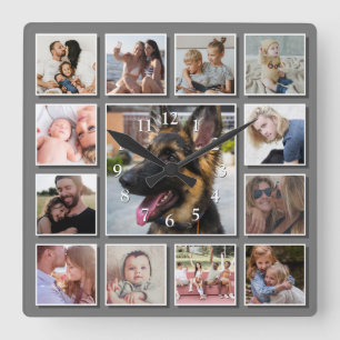 Skapa ditt eget fotokollage Grått Fyrkantig Klocka