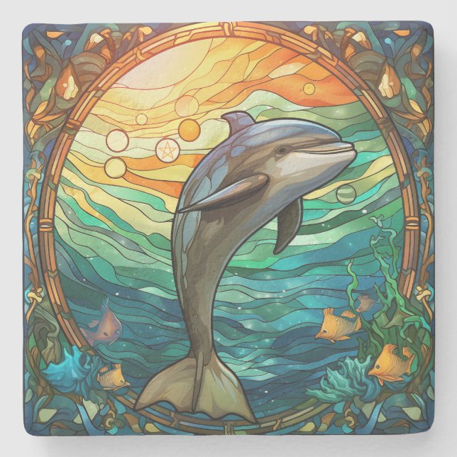 Skapa Ditt Eget Glasmosaik Glänsande Delfin Stenunderlägg (Framsidan)