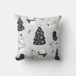 Skapa ditt eget Grått Julgranar och dina fåglar Kudde