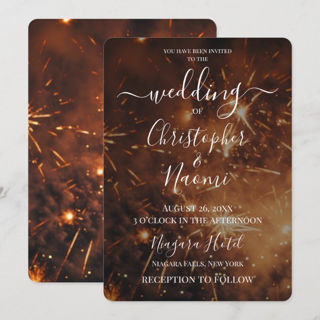 Skapa ditt eget Guld Fireworks Inbjudningar (Fram/baksida)