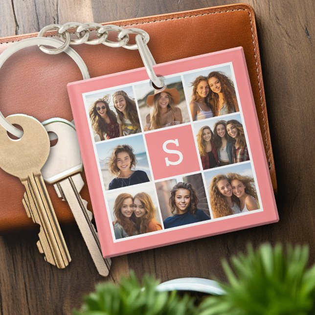 Skapa ditt eget intstagram Collage Anpassningsbar  (Personalized keychain with photo collage and monogram)
