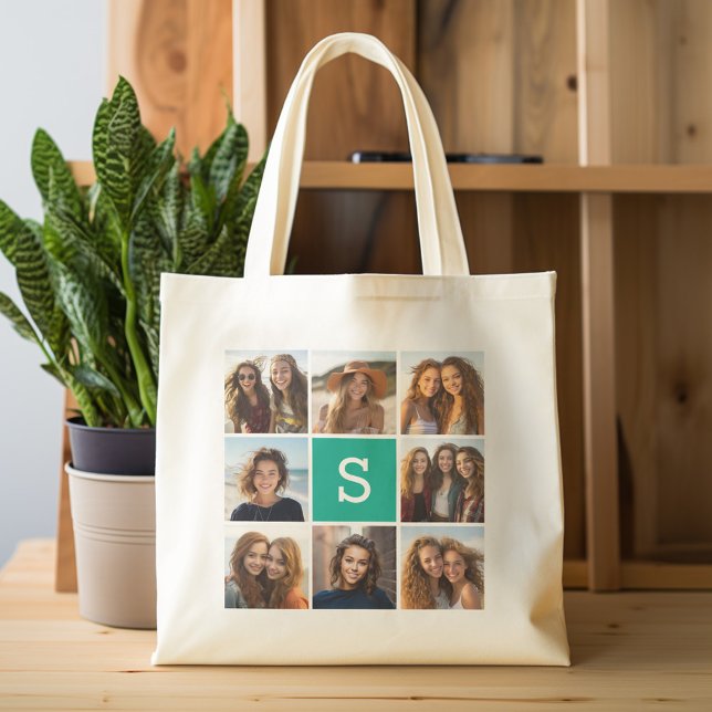 Skapa ditt eget intstagram Collage Anpassningsbar  Tygkasse (Personalized tote bag - photo collage and monogram)