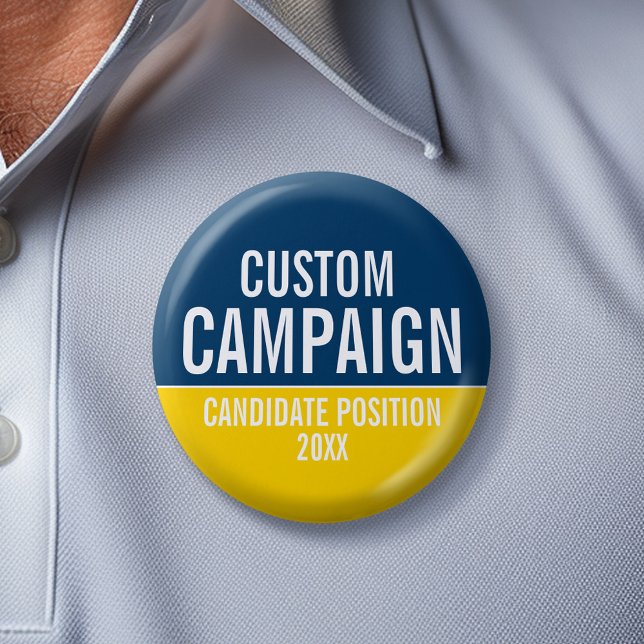 Skapa ditt eget Kampanj-redskap - Gult och blått Knapp (Custom Campaign Gear -- Create your own election swag for any candidate)