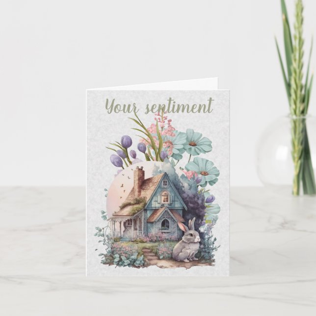 Skapa Ditt Eget Kaninhus & Vildblommor Kort (Framsida)