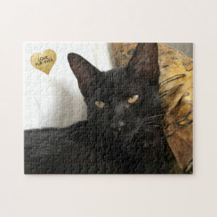 Skapa ditt eget kattpussel med Guld Heart Text Pussel