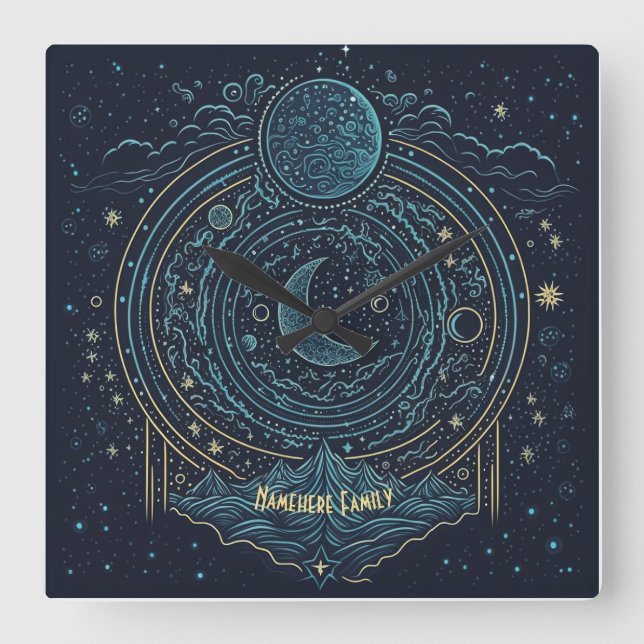 Skapa ditt eget kelestiala Måne & berg Fyrkantig Klocka (Framsida)