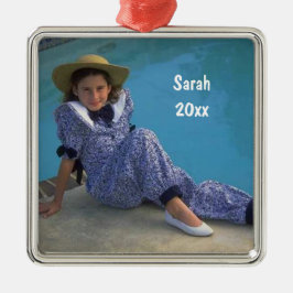 Skapa ditt eget kvadrerar fotominnessaken med text julgransprydnad metall