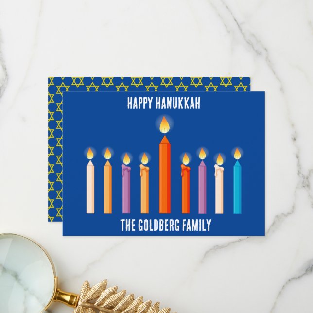 Skapa ditt eget Lycklig Hanukkah-kort Tack Kort (Fram/Back In Situ)