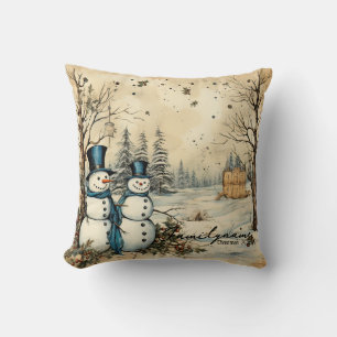 Skapa ditt eget Lycklig Winter Snögubbe par Kudde
