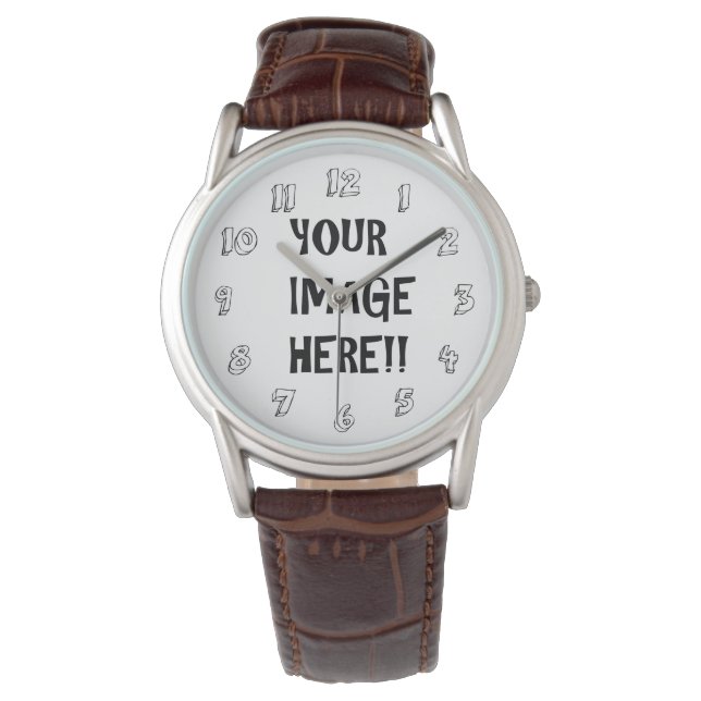 Skapa ditt eget Manar Classic Brown-läderband Armbandsur (Framsida)