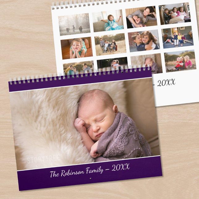 Skapa Ditt Eget Moderna Lila Omslagsfoto Kalender (Create Your Own Modern Purple Cover Photo Calendar, front/back)