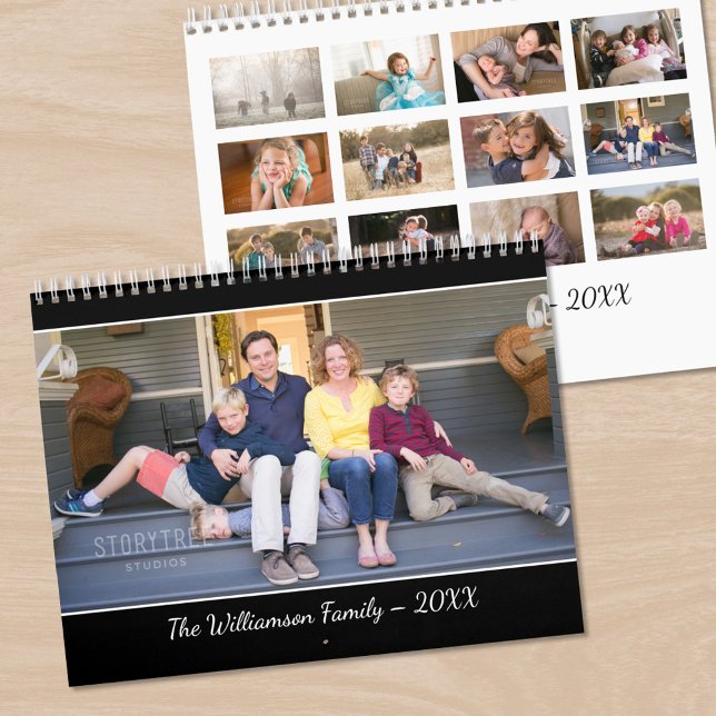 Skapa Ditt Eget Moderna Svarta Omslagsfoto Kalender (Create Your Own Modern Black Cover Photo Calendar, front/back)