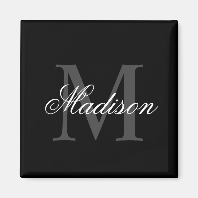 Skapa ditt eget namn, Monogram Calligraphy Black Magnet (Framsidan)