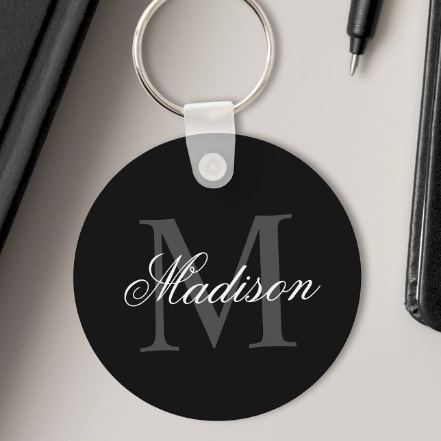 Skapa ditt eget namn, Monogram Calligraphy Black Nyckelring (Skapare uppladdad)