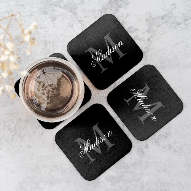 Skapa ditt eget namn, Monogram Calligraphy Black Underlägg Papper Kvadrat (Skapare uppladdad)