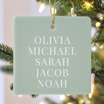 Skapa ditt eget Namn Monogram Julgransprydnad Keramik<br><div class="desc">Skapa din egen personlig julprydnad med namn i din familj i modern minimalistisk typografi på sage grönt färg. Omvänd sida med God jul eller anpassningsbar i elegantens kalligrafi bredvid namn och år.</div>