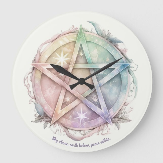 Skapa ditt eget Pastel Starry Rainbow Pentacle Stor Klocka (Framsida)