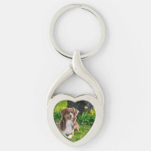 Skapa ditt eget Personlig Pet-foto Twisted Heart Silverfärgad Nyckelring