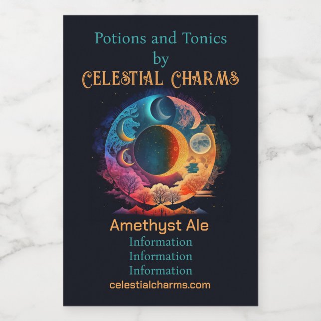 Skapa ditt eget regnbåge Måne & berg Vinetikett (Enkel etikett)