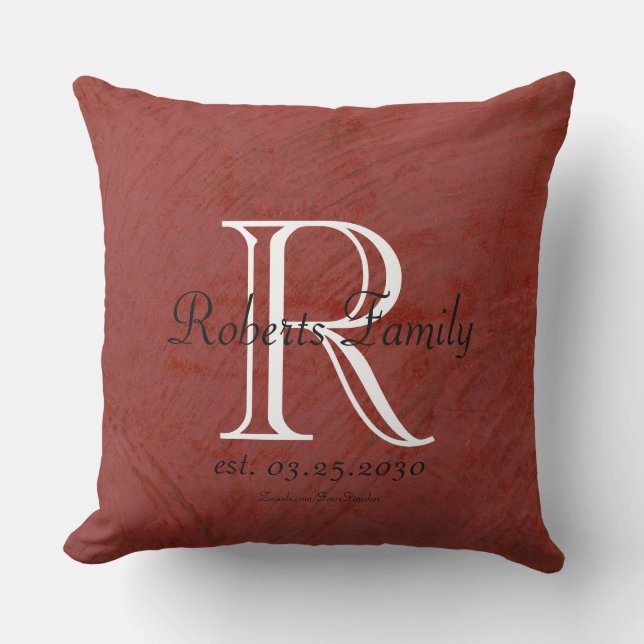 Skapa ditt eget röda faux-läder Monogram Kudde (Framsida)
