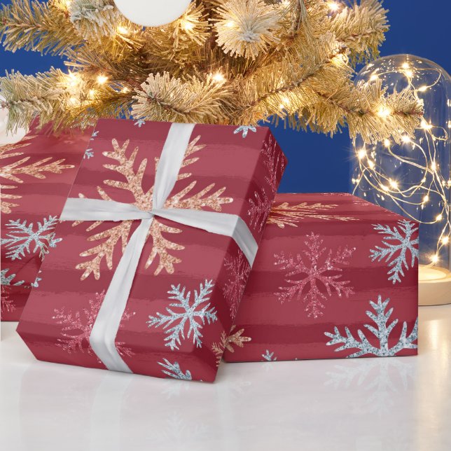 Skapa ditt eget rödstrimlade Snöflingor Presentpapper (Helgdagar)