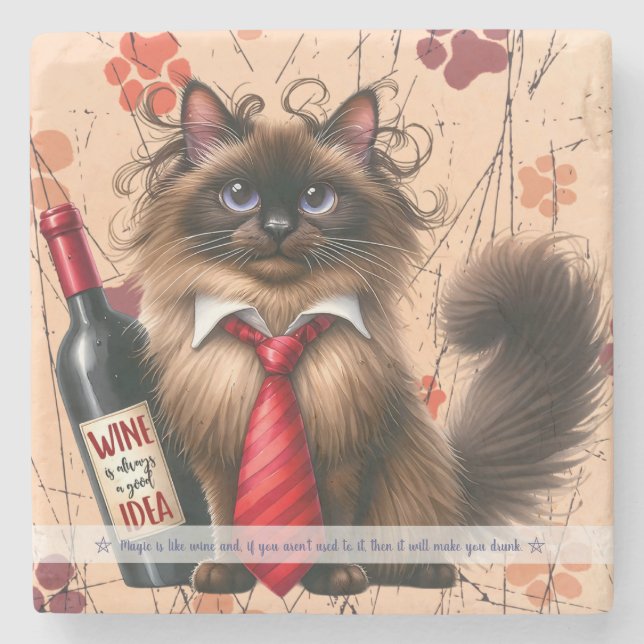 Skapa Ditt Eget Roliga Choklad Birman Katt Vin Stenunderlägg (Framsidan)