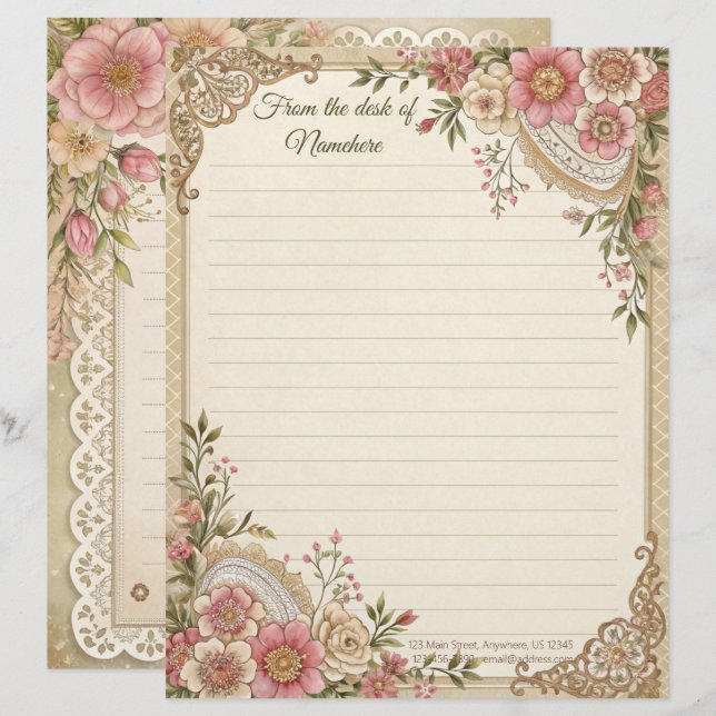 Skapa Ditt Eget Romantiska Blommiga Brevpapper med (Fram/baksida)
