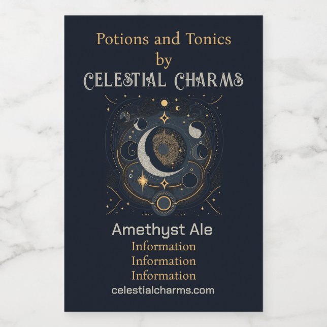 Skapa ditt eget Silver & Guld Celestial Lunar Vinetikett (Enkel etikett)