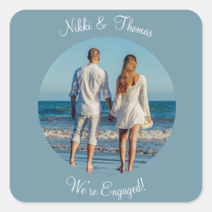 Skapa ditt eget skript för Photo Förlovning Namn Fyrkantigt Klistermärke