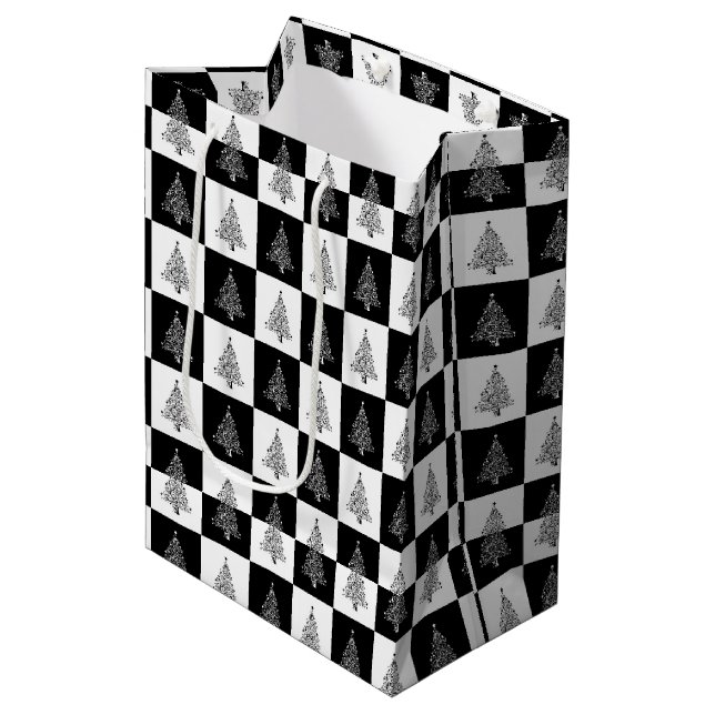 Skapa Ditt Eget Stiliserade Julträd B&W Rutigt (Framsidan Vinklad)
