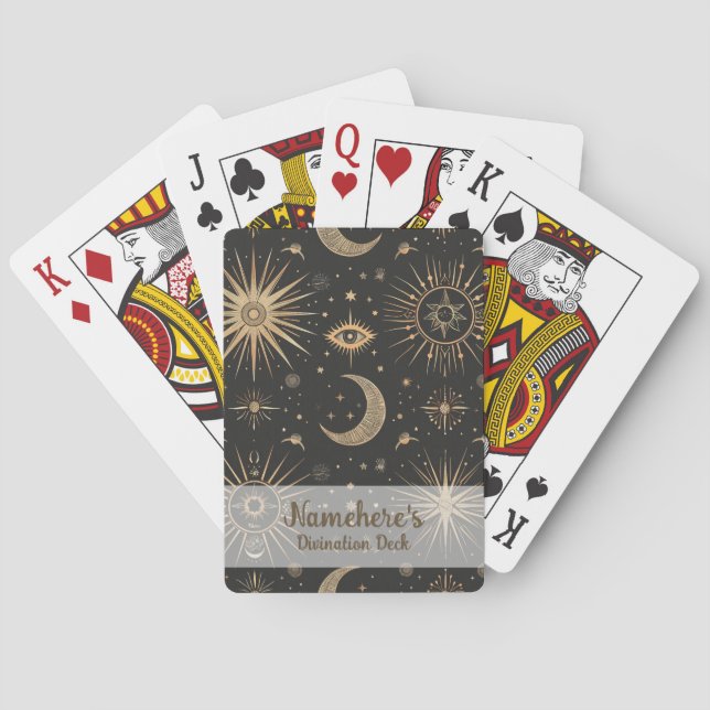 Skapa Ditt Eget Svarta & Guld Celestiala Magiska Ö Casinokort (Baksidan)