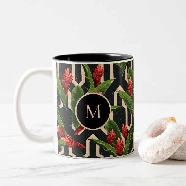 Skapa ditt eget Tropical Mönster Monogram Två-Tonad Mugg (Med munk)
