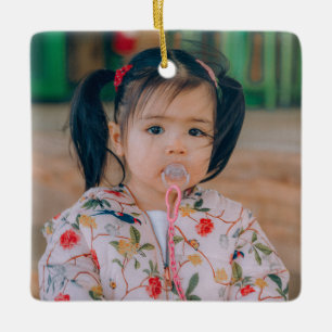 Skapa ditt eget tvåsidiga familjefoto julgransprydnad keramik