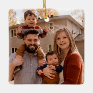 Skapa ditt eget tvåsidiga familjefoto julgransprydnad keramik