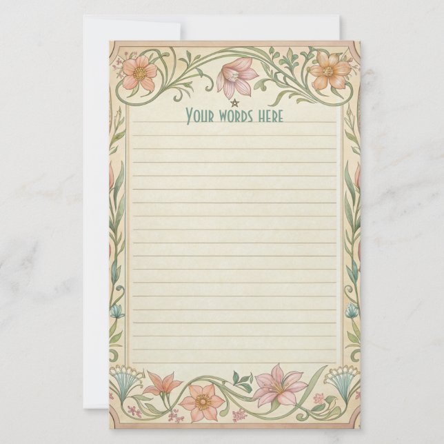 Skapa Ditt Eget Vårblommigt Art Deco Brevpapper (Framsida)