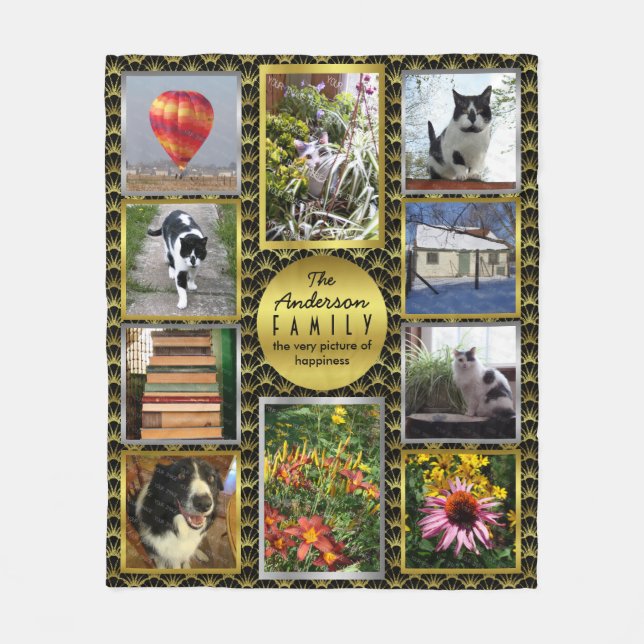 Skapa ditt egna guld Deco för fotoefternamnsvarten Fleecefilt (Framsidan)