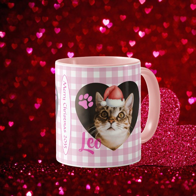 Skapa Ditt Katt 2 Foto Söt Typografi Jul  Mugg (Create Your Cat 2 Photo Cute Typography Christmas Mug )