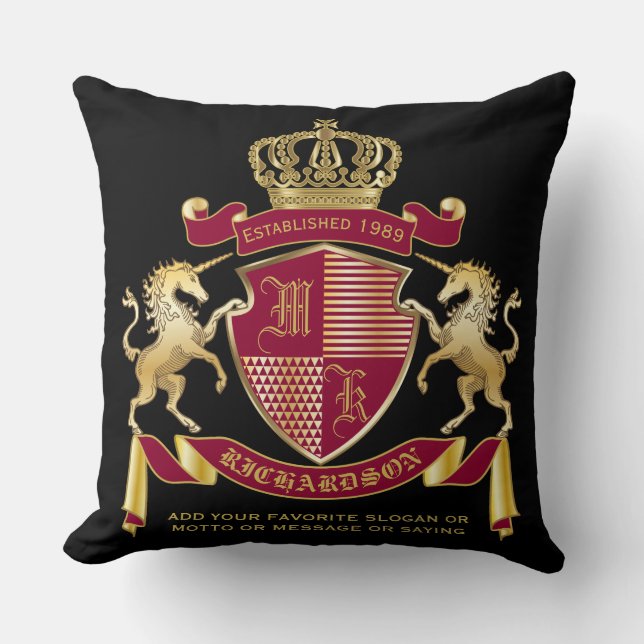Skapa Ditt Vapen Rött Guld Enhörning Emblem Kudde (Framsida)