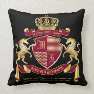Skapa Ditt Vapen Rött Guld Enhörning Emblem Kudde