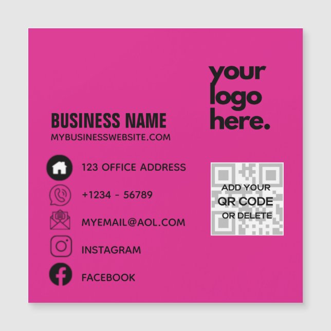 Skapa egen CERISE ROSA QR CODE-Affärskortets Logot (Framsida)