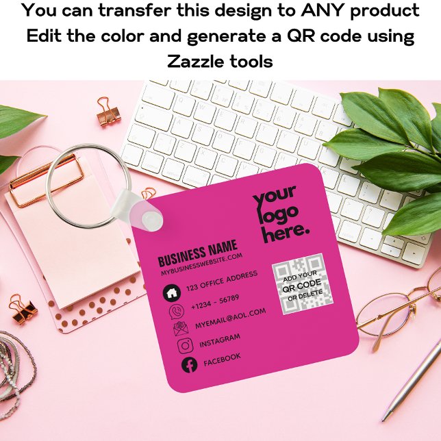 Skapa egen CERISE ROSA QR CODE-Affärskortets Logot Nyckelring (Skapare uppladdad)