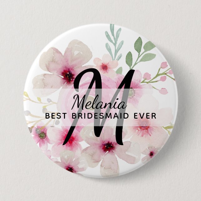 Skapa egen ROSA  BLOMMIGT BOHO BridalParty Gift Knapp (Framsida)