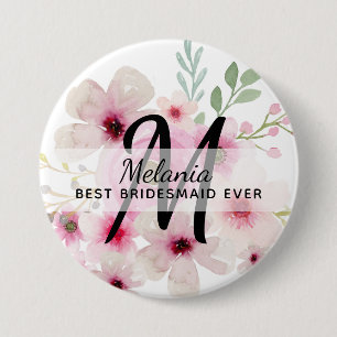 Skapa egen ROSA BLOMMIGT BOHO BridalParty Gift Knapp