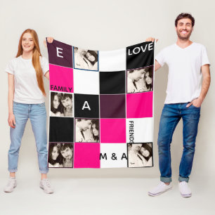 Skapa eget PHOTO Collage Blanket ROSA Monogram Fleecefilt