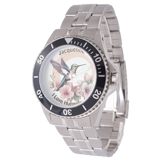 Skapa eget vattenfärgsnamn för Hummingbird Armbandsur (Vinklad)
