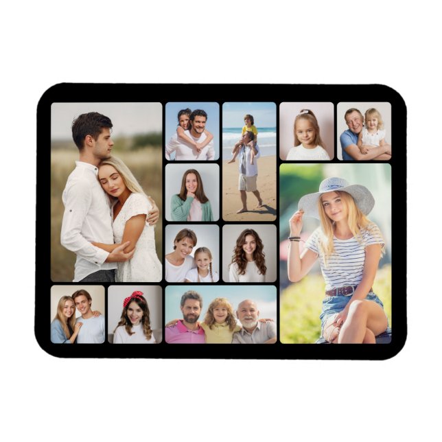 Skapa egna runda hörn 12 fotokollage magnet (Horisontell)