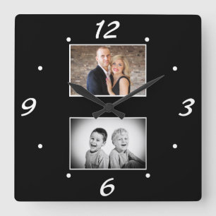 Skapa Eleganten Black White 2 Photo Collage Fyrkantig Klocka