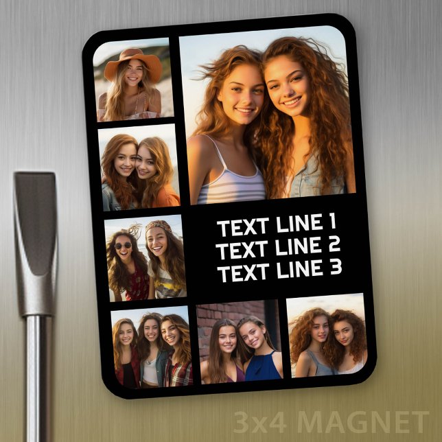Skapa en anpassad fotokollage med 7 bilder - text magnet (Personalized fridge magnet - add photos and custom text)