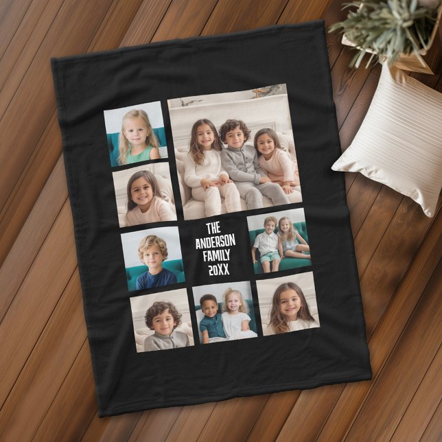 Skapa en anpassad fotokollage med 8 foton fleecefilt (Personalized fleece blanket with 8 photos and a monogram)